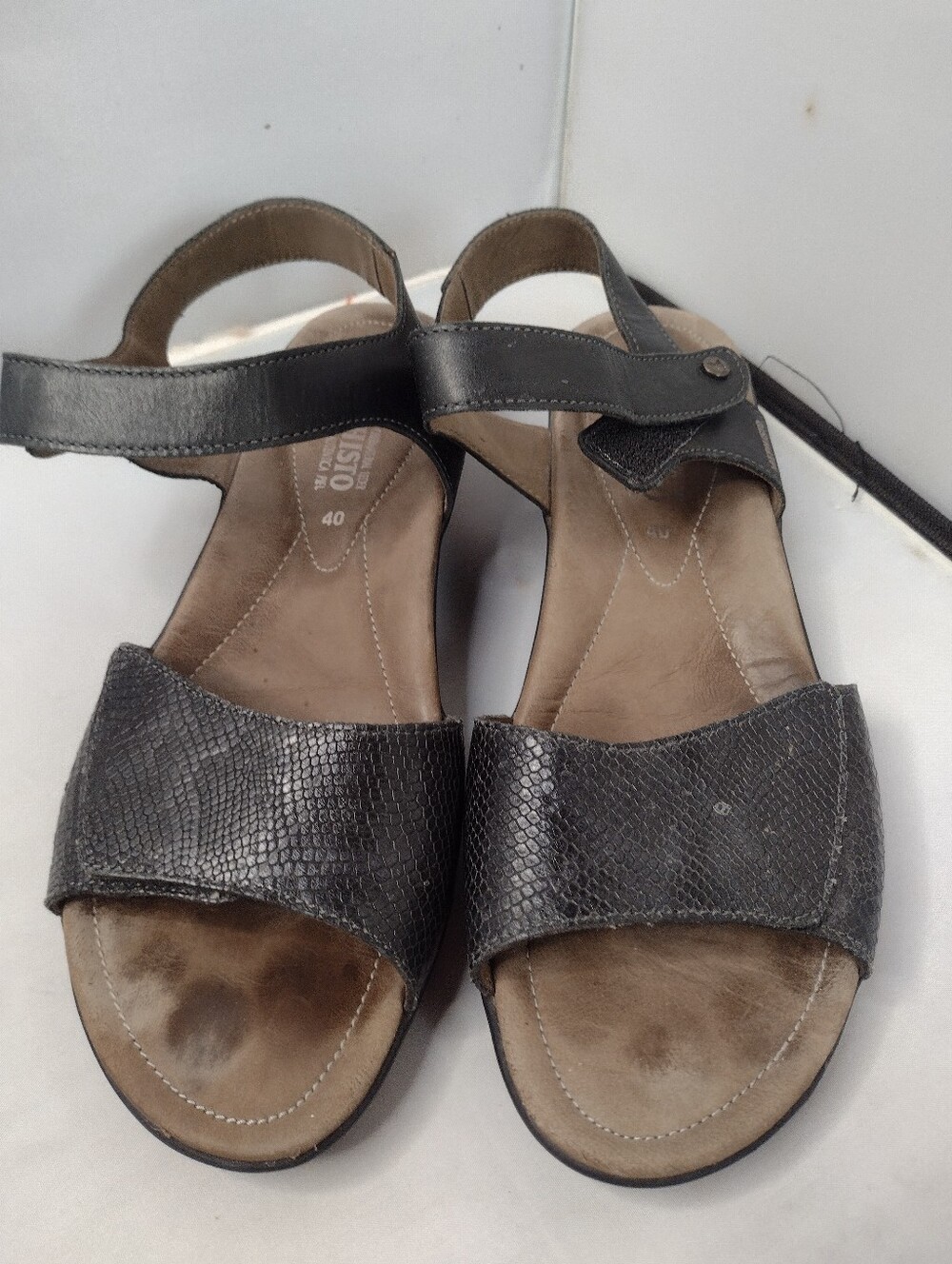 Mephisto Pattie Leather Low Heel Adjustable Sandals Womens 40 Black A32